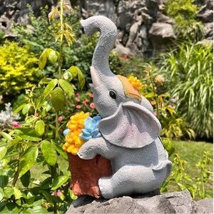 ✨BNWT - Elephant Solar Garden Flower Statue - Tree Stump Gnome✨